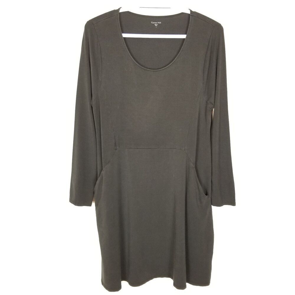 Garnet Hill Women Dress Size L Black Pullover Pockets Midi Tencel Stretch
